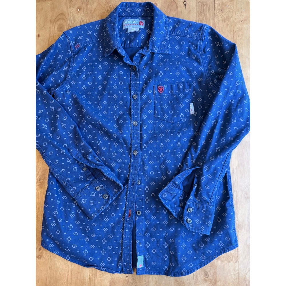 Ariat Work FR Womens Blue Geometric Flame Resistant Button Down Shirt Medium 587